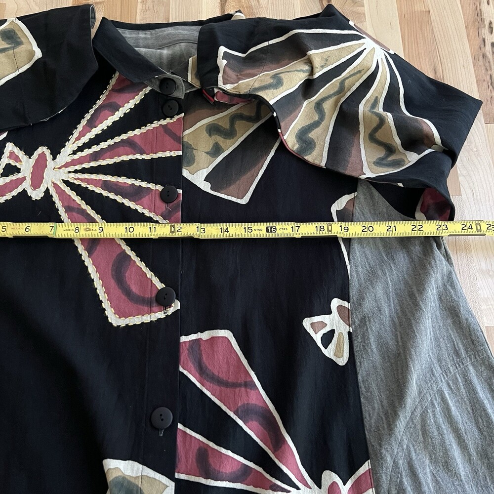 Women's 100% Cotton Collared Tunic Blouse Art to Wear Lagenlook Artsy Large - Picture 12 of 13